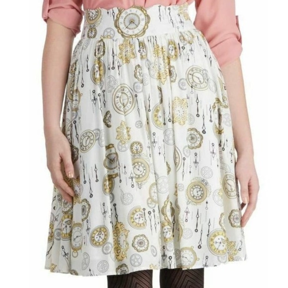 Modcloth Rare Clock Print "The Clock Strikes Fun Skirt"‎ by Bea & Dot, Size 4XL